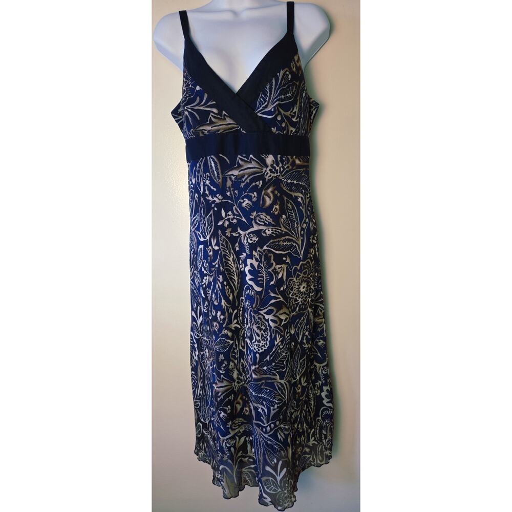 BIYAYCDA Dress Straps Blue Gold Flowers Leaves Size 12 Lined Y2K